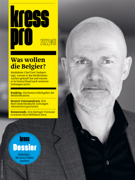 kress pro 2022/01: Was wollen die Belgier? - Mediahuis-Chef Gert Ysebaert sagt, warum er das Medienhaus Aachen gekauft hat und warum er in Deutschland nach weiteren Zeitungen sucht.