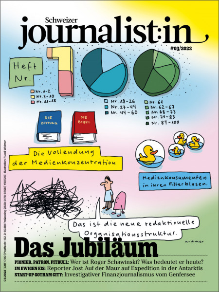 Schweizer Journalist:in 03/2022: Jubiläum: 100 Ausgaben. Eine Rückschau auf 16 Jahre Branchenmagazin.