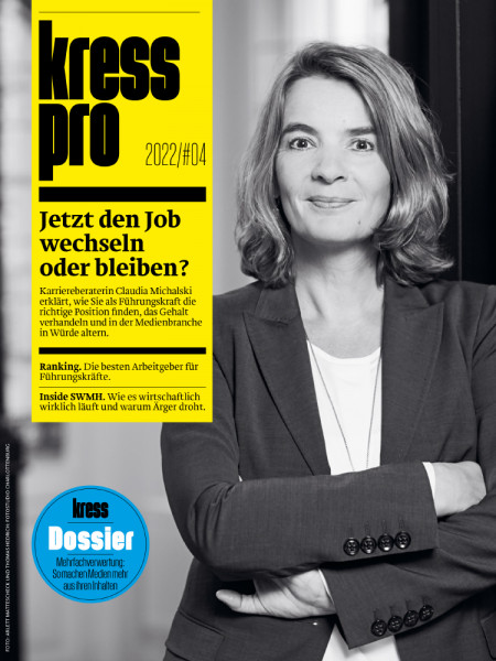 kress pro 2022/04: Jetzt den Job wechseln oder bleiben? Karriereberaterin Claudia Michalski erklärt, wie Sie als Führungskraft die richtige Position finden, das Gehalt verhandeln und in der Medienbranche in Würde altern.