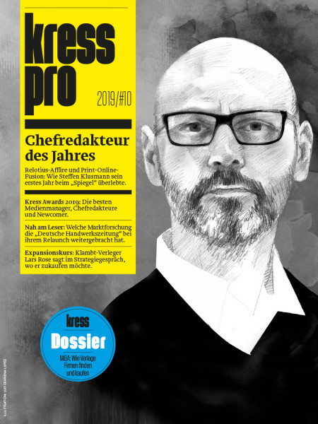 kress pro 2019/10, Chefredakteur des Jahres: Relotius-Affäre und Print-Online-Fusion: Wie Steffen Klusmann sein erstes Jahr beim "Spiegel" überlebte. 